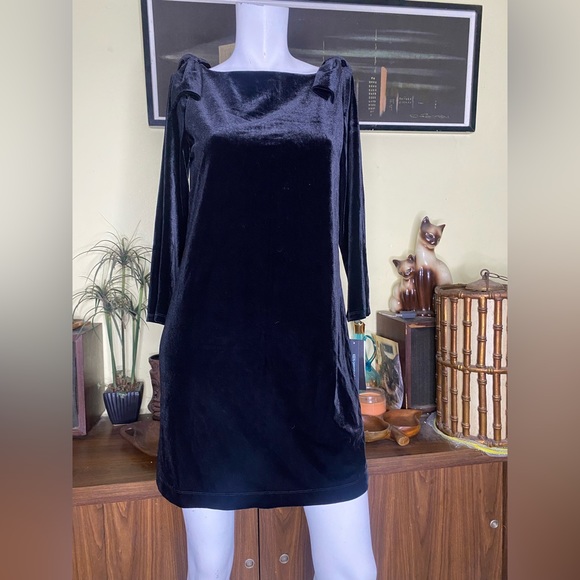 New French connection mini black velvet bow dress cocktail mod classic beauty - Picture 4 of 9